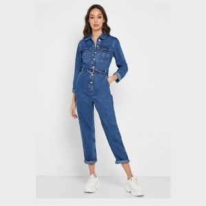 Topshop Denim Belted Jumpsuit Sz 10 Tall NEW